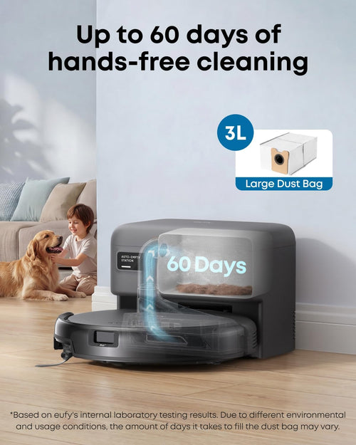 eufy C10 Robot Vacuum Self Emptying, 8 Weeks Hands Free, Advanced Smart Mapping with LiDAR Navigation, 2.85-Inch Slim Design, Powerful Suction, Edge Expansion Brush for Pet Hair, Carpet Detection
